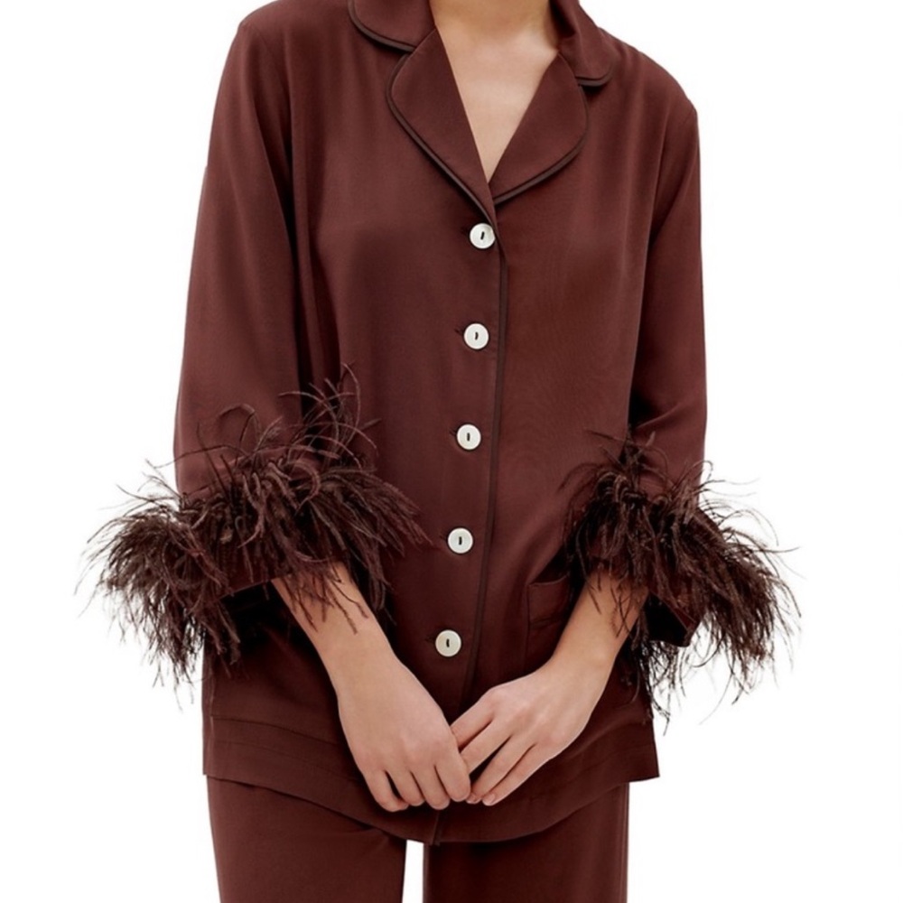 Sleeper Chocolate Feather-Trim Pajama Set